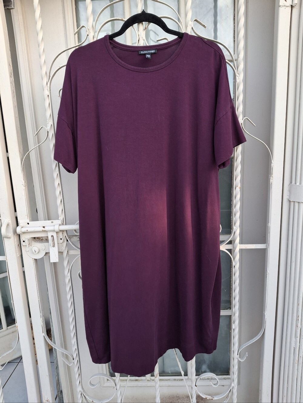 Eileen Fisher T-Shirt Dress Jersey Knit Plum Purple Short Sleeve Size Small - Picture 3 of 13